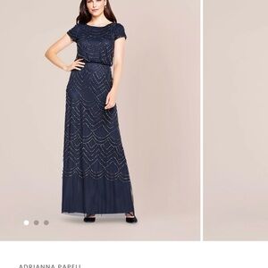 Adrianna Papell Navy Blouson Beaded Gown